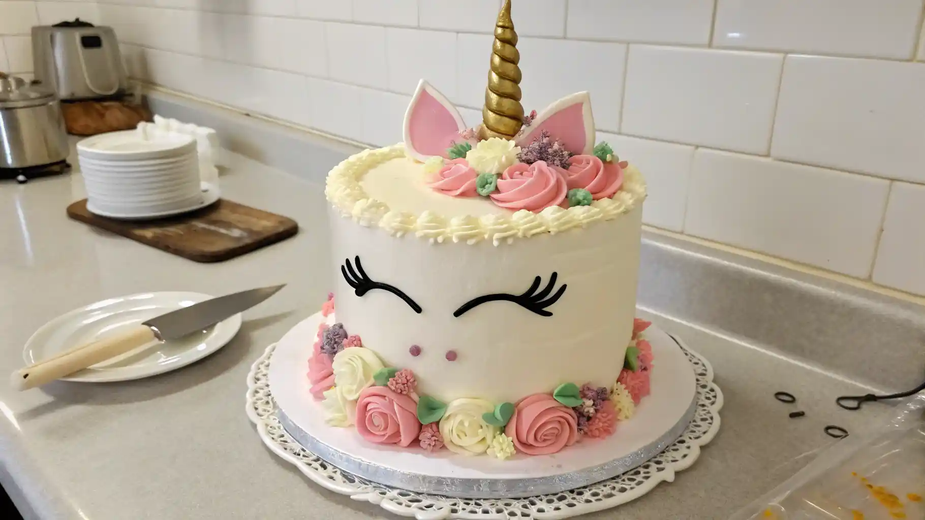 Elegant Unicorn Cake with Floral Decorations