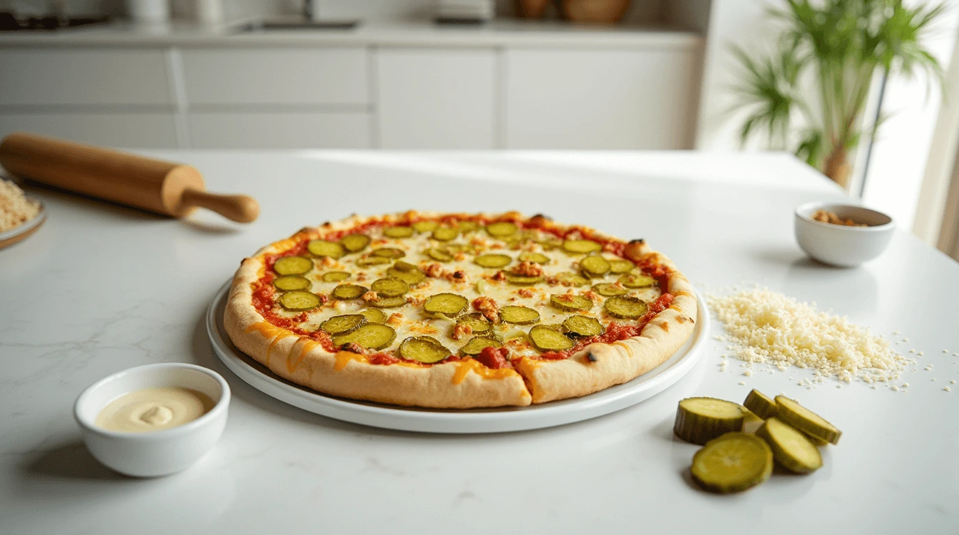 Homemade Pickle Pie Pizza with Fresh Dill and Mozzarella