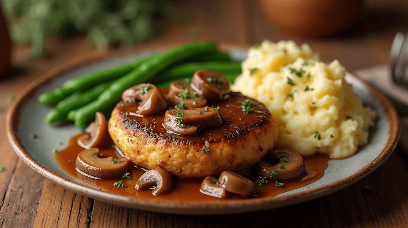 Delicious Salisbury Steak with Ground Chicken Patties and Savory Mushroom Gravy