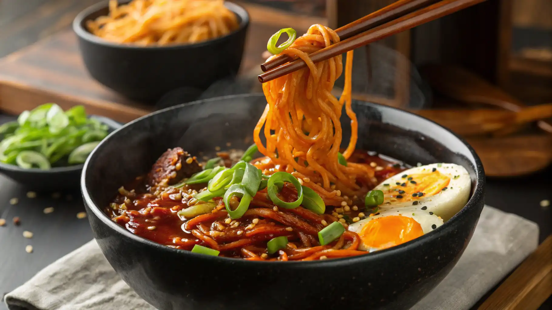 Spicy Buldak Ramen with Egg and Scallions