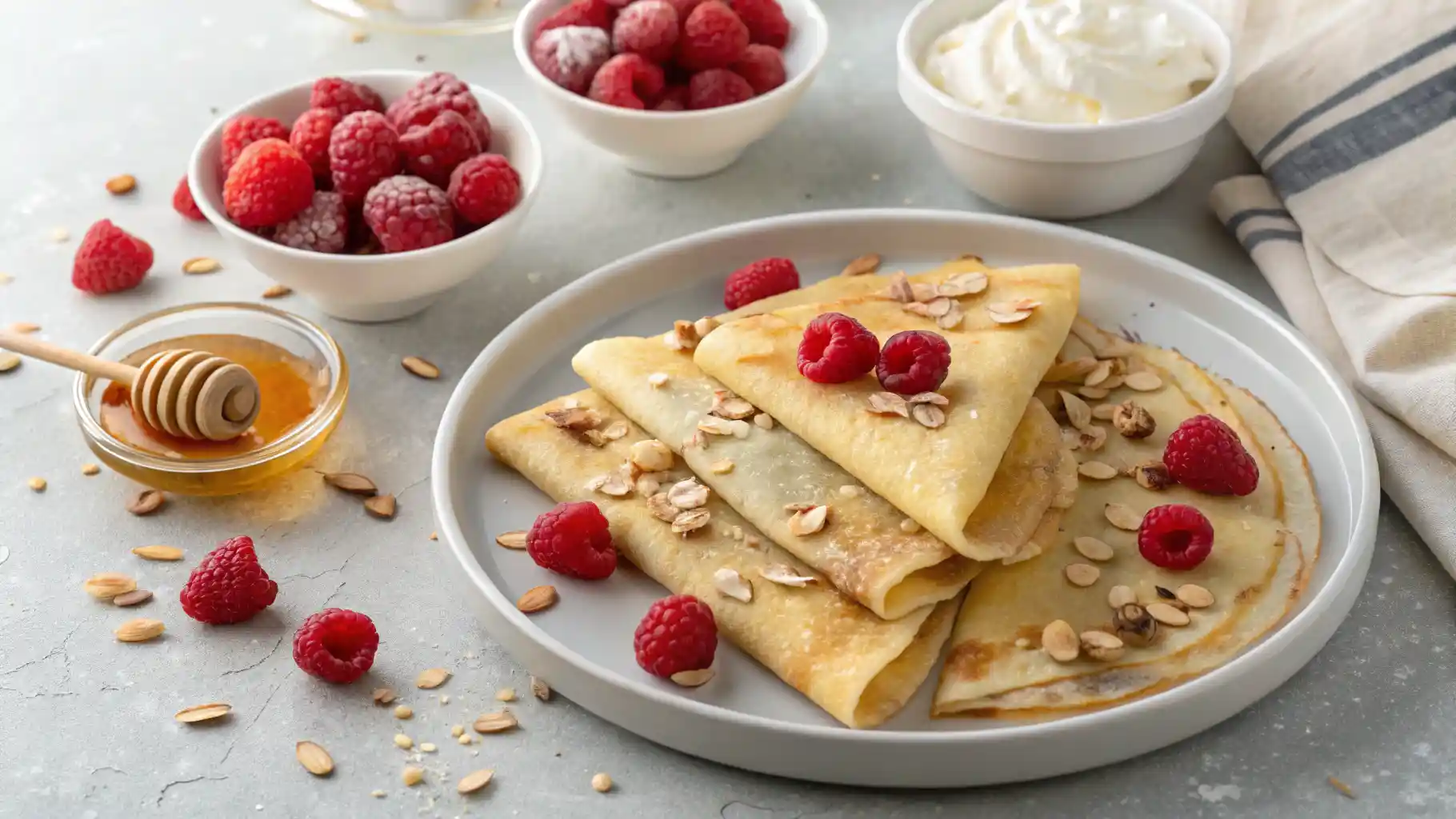 Easy Bisquick Crepes with Honey and Raspberries