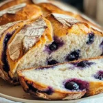 Freshly baked artisan sourdough bread with blueberries