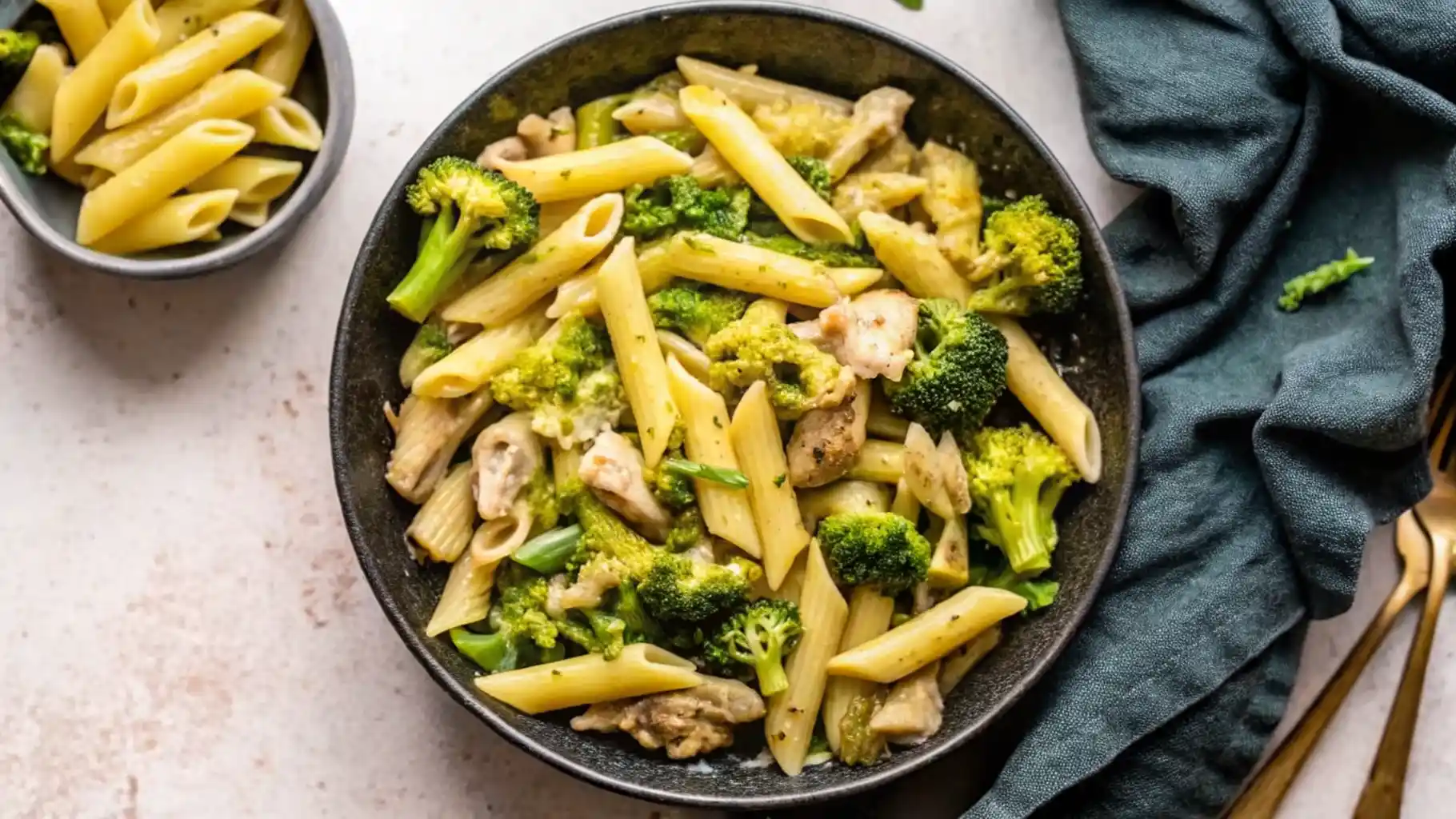 Penne Pasta with Chicken and Broccoli in Creamy Sauce