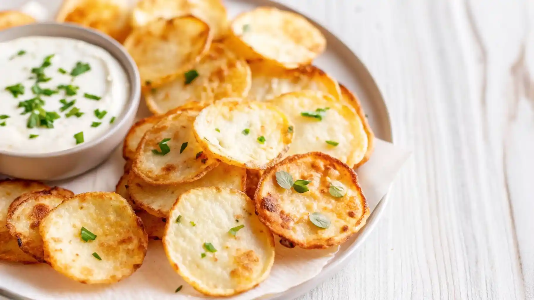 Crispy Cottage Cheese Chips with Herb Dip