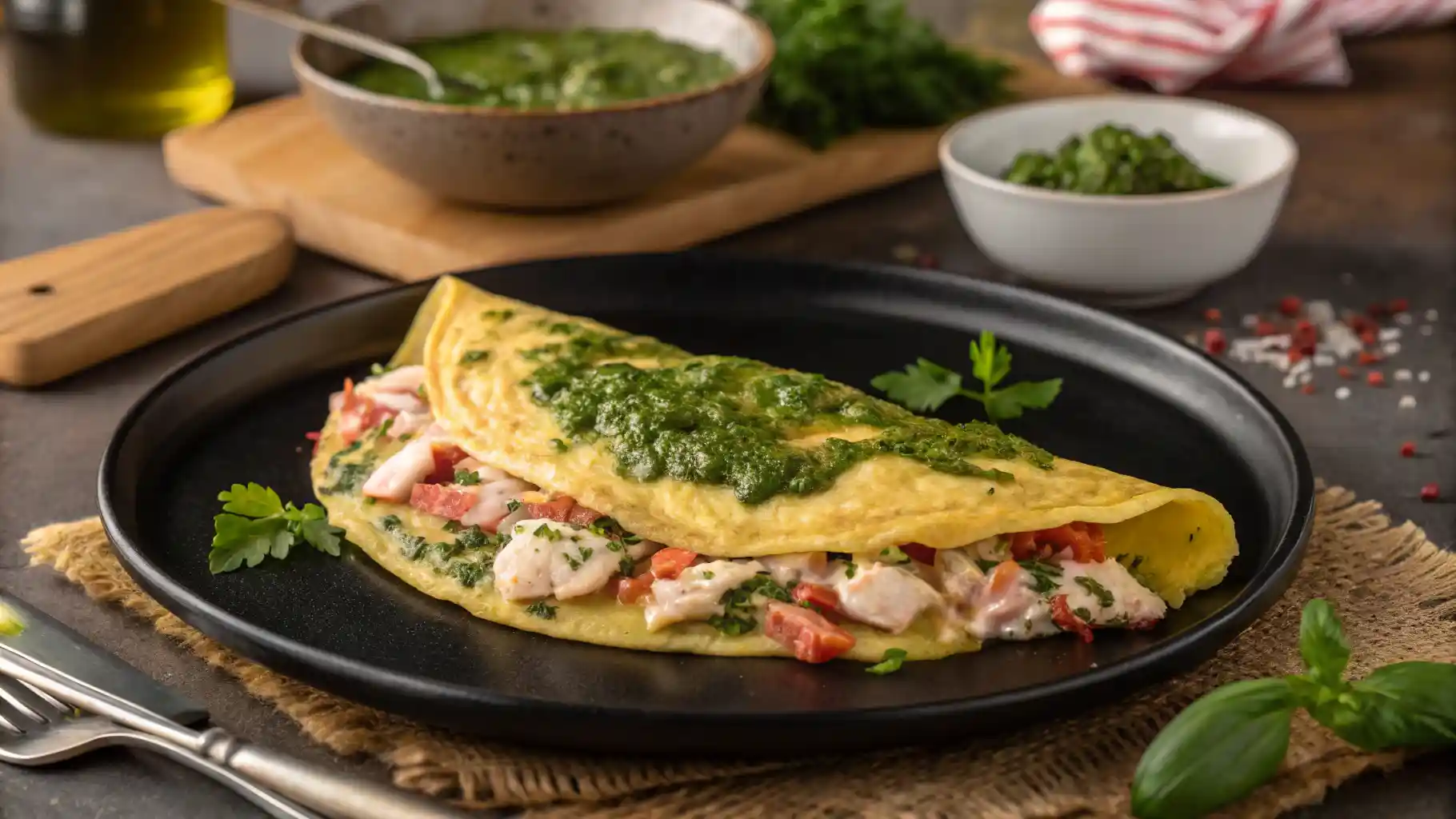 Gourmet Crab Omelette with Herb Sauce