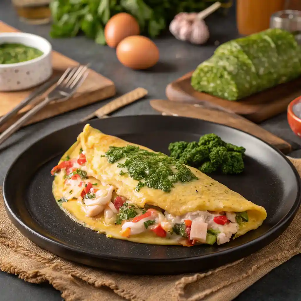 Gourmet Crab Omelette with Herb Sauce