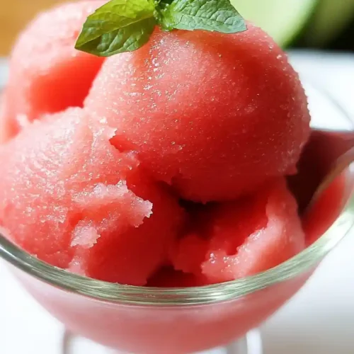 Refreshing watermelon sorbet in a glass, garnished with mint
