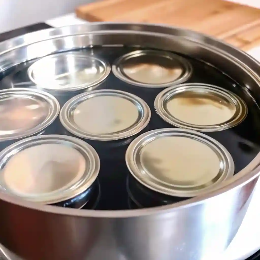 Mason jars sealed in a boiling water bath canner for preservation