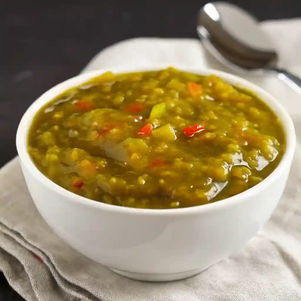 Bowl of homemade sweet pickle relish with visible chopped peppers and cucumbers