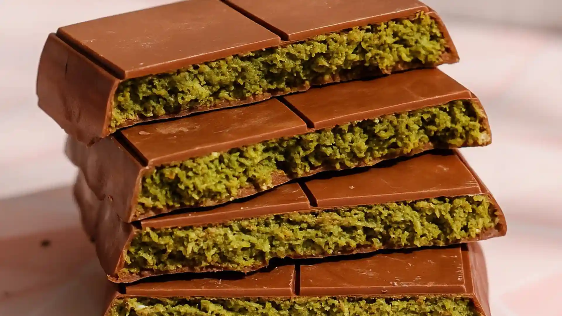 Homemade Dubai Chocolate Bars with crispy kataifi pastry and pistachio cream filling coated in milk chocolate.