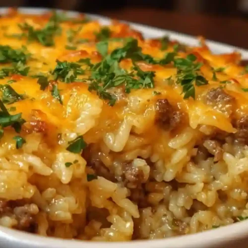 Cheesy ground beef rice casserole