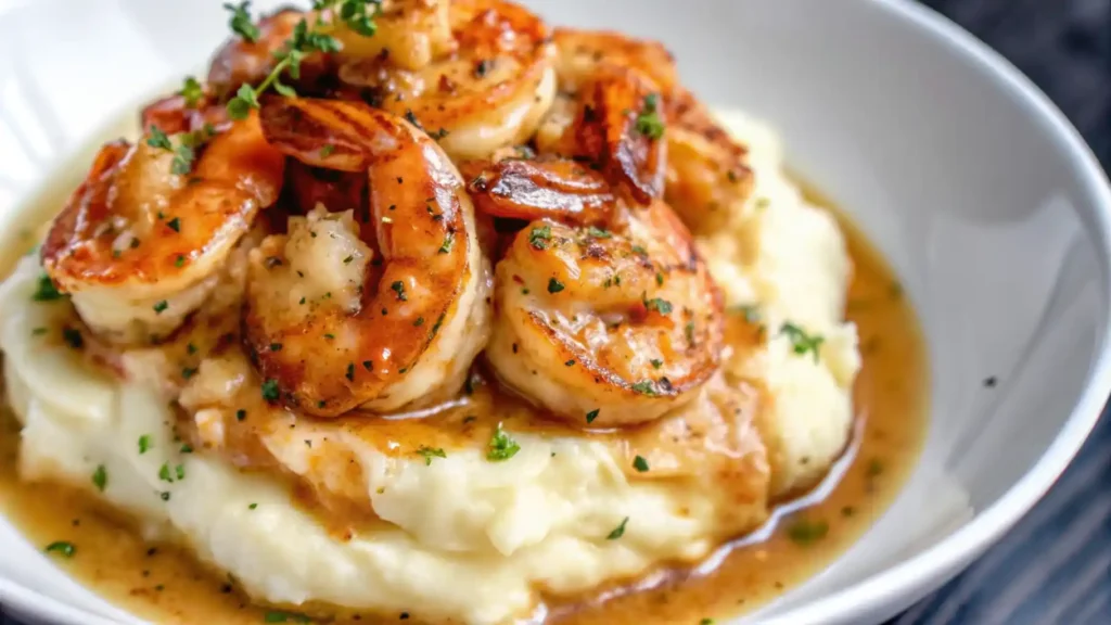 Creamy Garlic Shrimp Over Mashed Potatoes