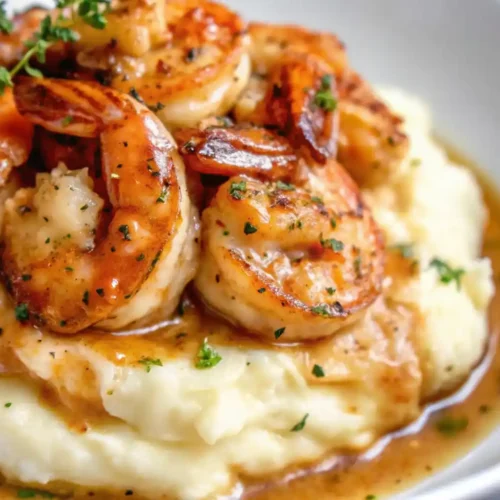 Creamy Garlic Shrimp Over Mashed Potatoes