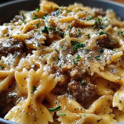 Creamy Parmesan Garlic Beef Bowtie Pasta