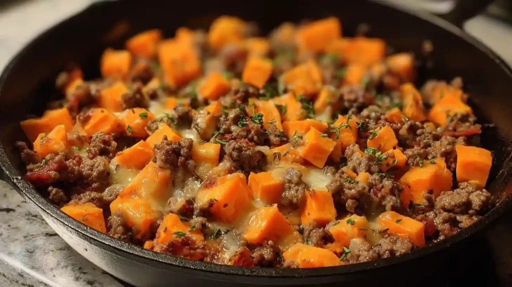 Ground Beef and Sweet Potatoes Skillet