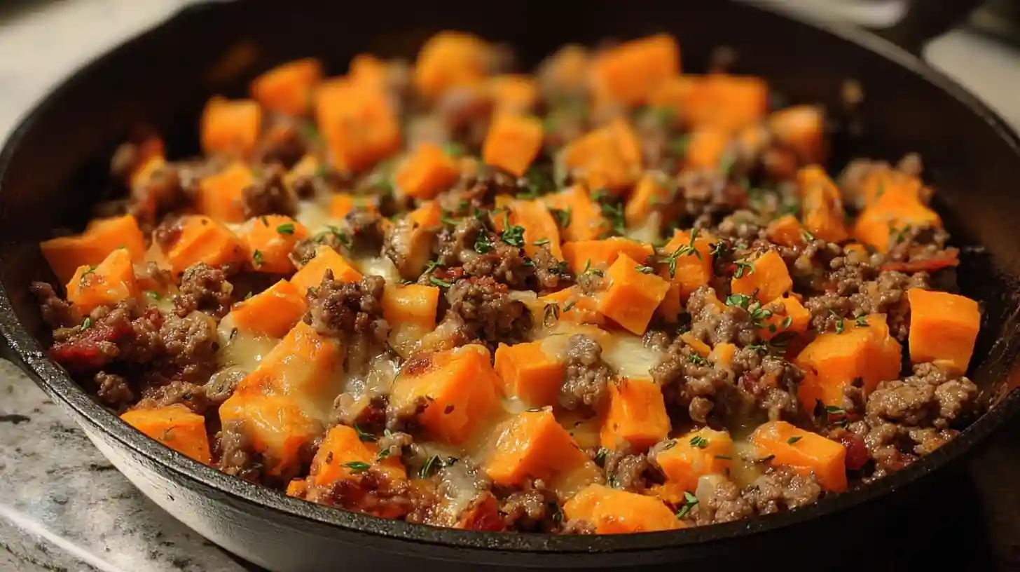 Ground Beef and Sweet Potatoes Skillet
