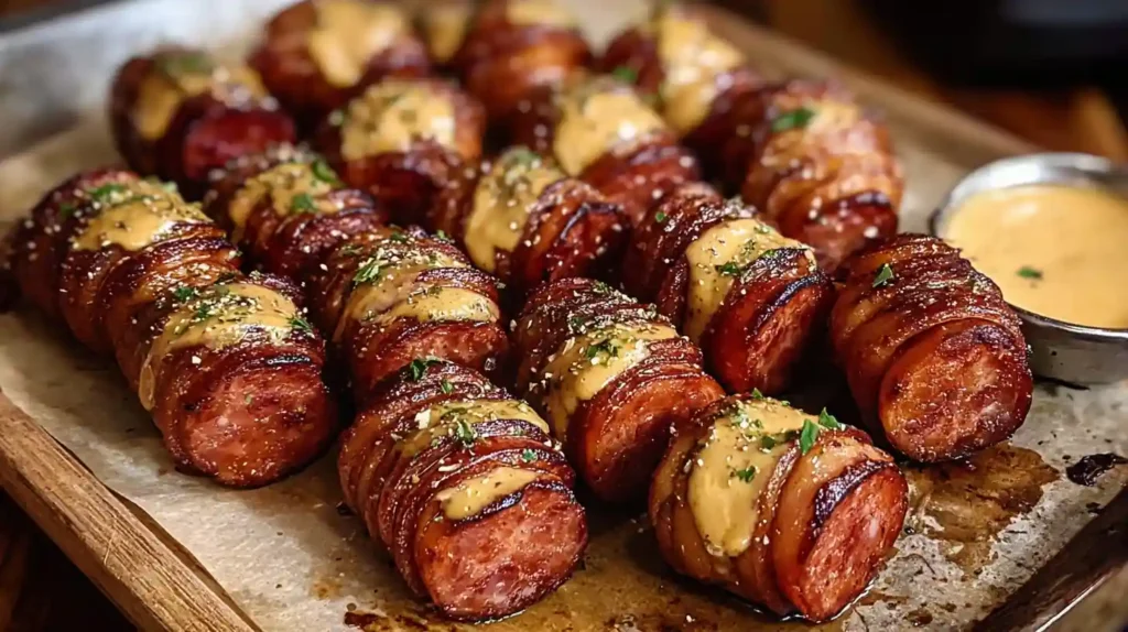 Mustard Hasselback Kielbasa Bites