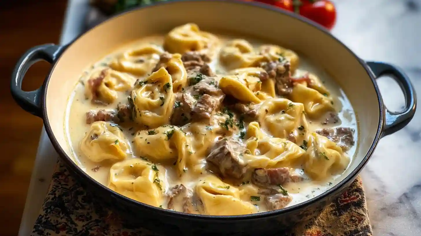 Cheesesteak Tortellini in Creamy Provolone Sauce