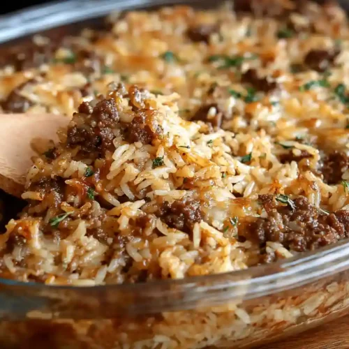 French Onion Ground Beef and Rice Casserole