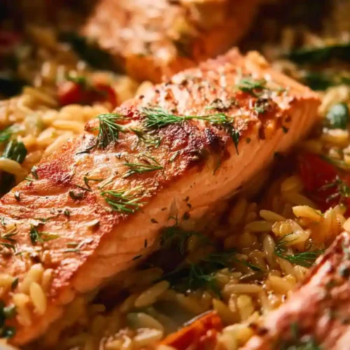 Sun-dried Tomato Baked Salmon Orzo