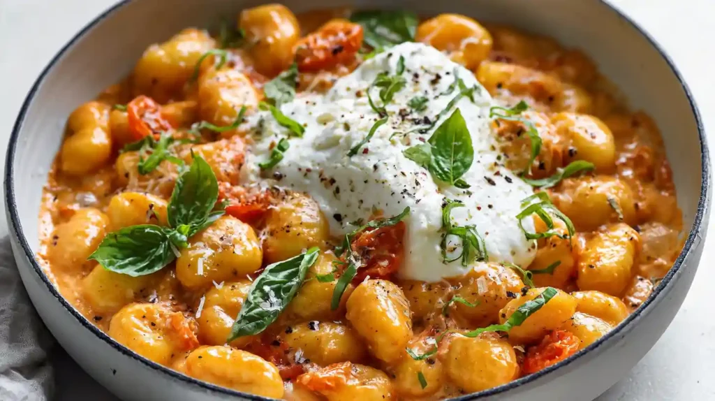 Creamy Tomato Gnocchi with Burrata