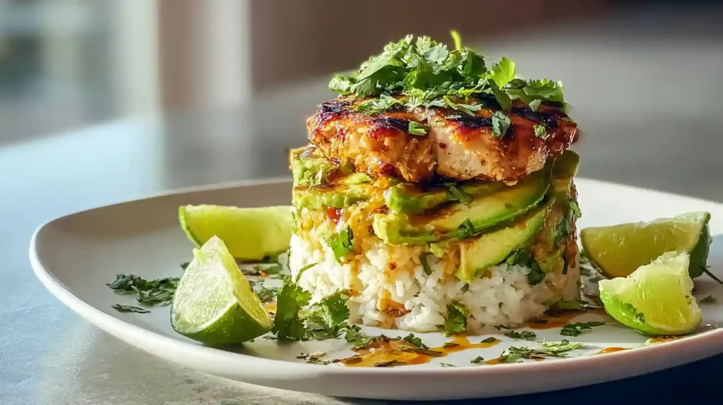 Honey Lime Chicken & Avocado Rice Stack Recipe