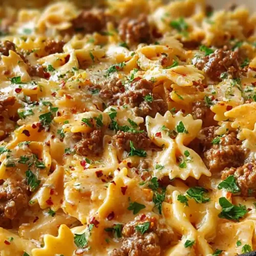 Cajun Cream Cheese Alfredo Bowties with Spiced Ground Beef