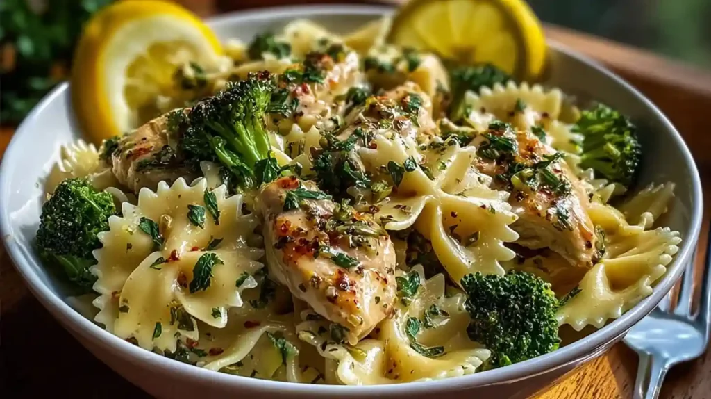 Cowboy Butter Lemon Bowtie Chicken Pasta with Broccoli