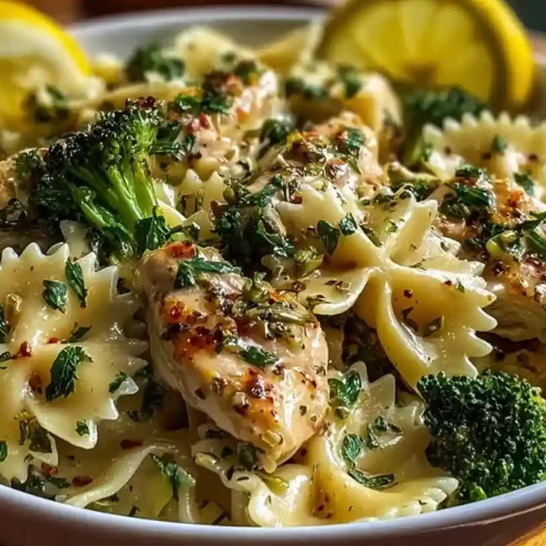 Cowboy Butter Lemon Bowtie Chicken Pasta with Broccoli
