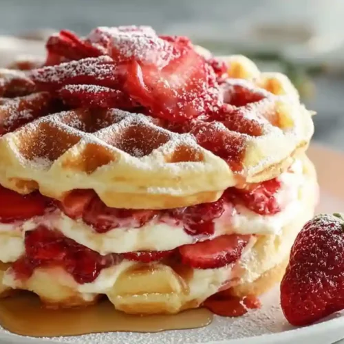 Strawberry Cheesecake Stuffed Waffles