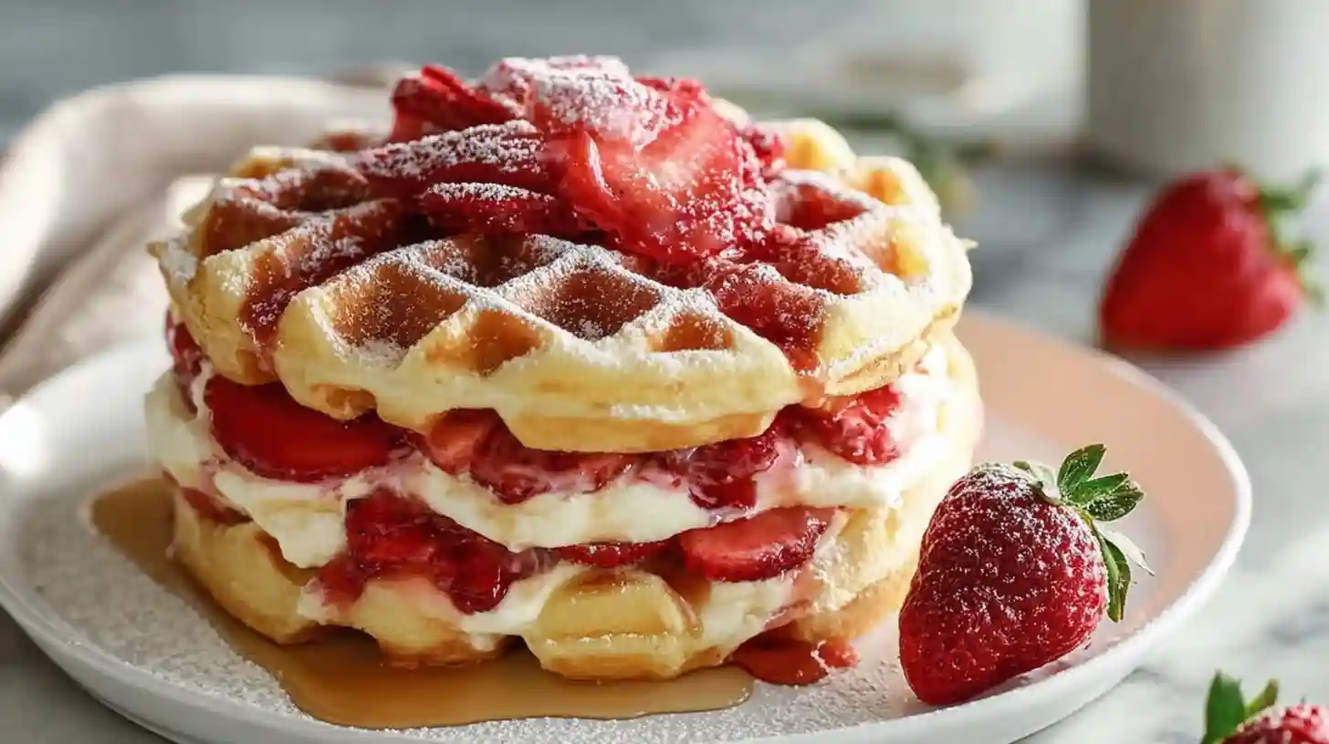 Strawberry Cheesecake Stuffed Waffles