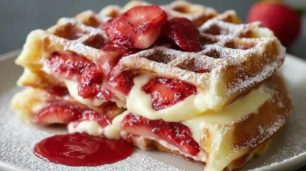 Strawberry Cheesecake Stuffed Waffles